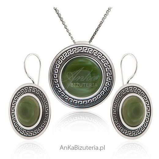 Biżuteria srebrna Piękny komplet z zielonym kamieniem  Anka Biżuteria  ankabizuteria.pl