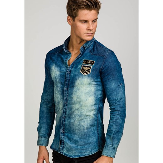 Granatowa koszula męska jeansowa z długim rękawem Denley 0992  Madmext XL Denley.pl