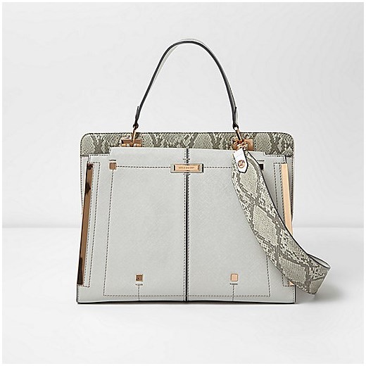 Grey snake print panel clip top purse River Island