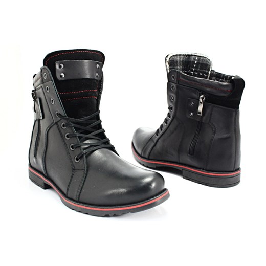 Męskie buty zimowe skóra - KENT 237 CZARNE