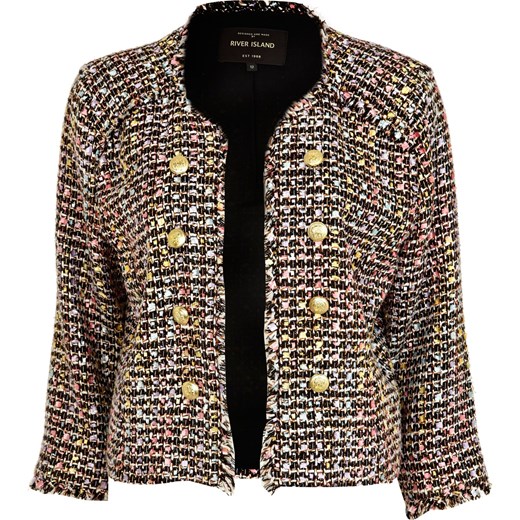 Black boucle military cropped blazer