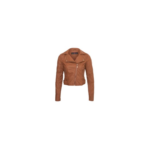 Tan Leather-Look Biker Jacket