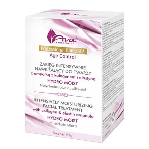 Ava Professional Home Spa Age Control zabieg intensywnie nawilżający do twarzy z ampułką z kolagenem i elastyną kosmetyki-maya rozowy kremy