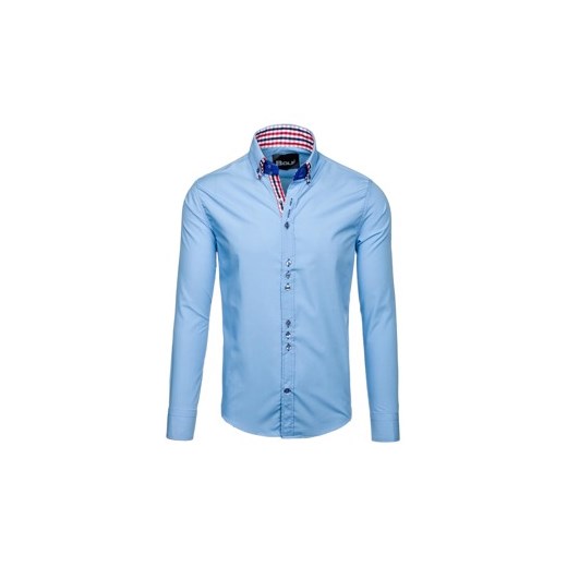 Błękitna koszula męska elegancka z długim rękawem Bolf 0926  Bolf XL okazyjna cena Denley.pl 