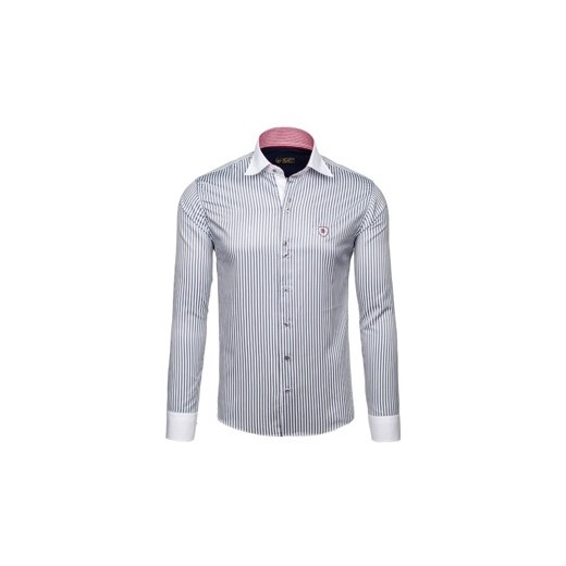 Biało-szara koszula męska elegancka w paski z długim rękawem Bolf 4784  Bolf XL wyprzedaż Denley.pl 