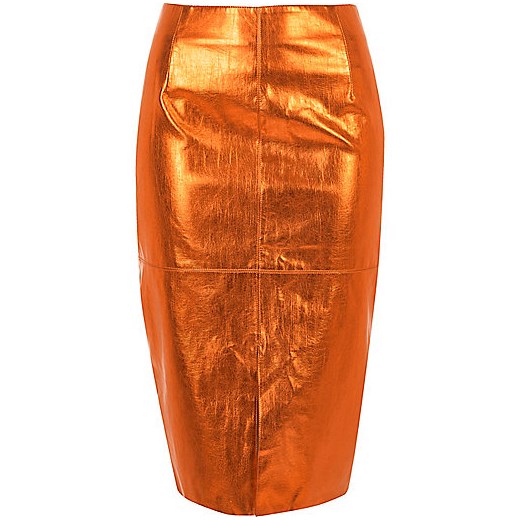 Metallic orange pencil skirt   River Island  
