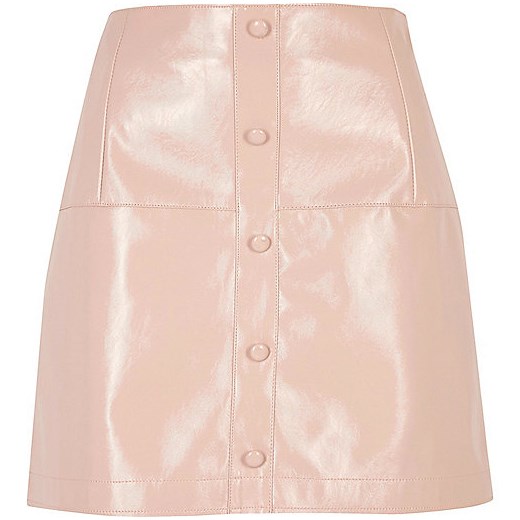 Pink patent buttoned mini skirt   River Island  