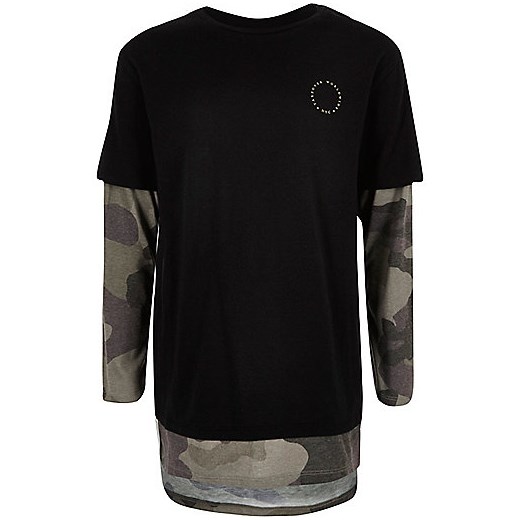 Boys black camo layered T-shirt   River Island  
