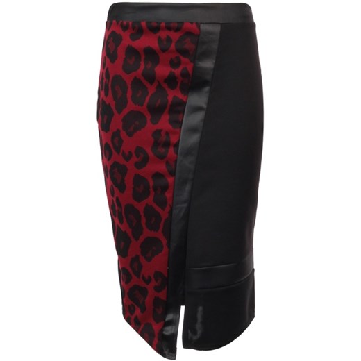 Spódnica Midi In Leopard And Wet Looks Panels - Red