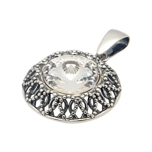 Srebrny wisiorek z kryształem Swarovskiego W 1914 Crystal Polcarat Design szary  