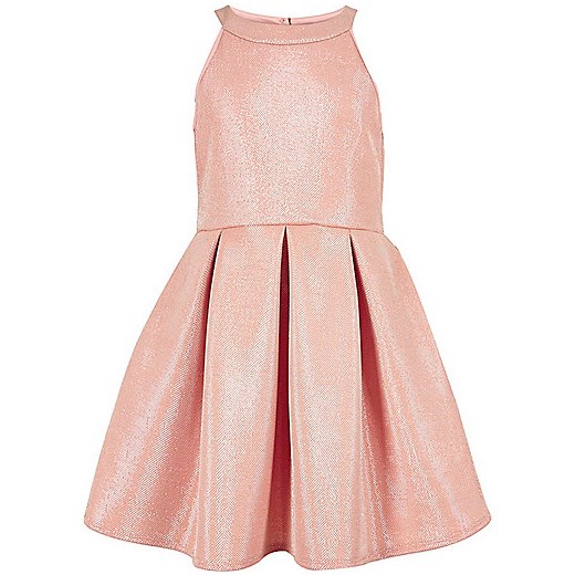 Girls sparkly pink pleated prom dress   River Island  
