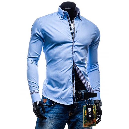 Błękitna koszula męska z długim rękawem Bolf 3721