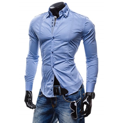 Błękitna koszula męska elegancka z długim rękawem Denley 4780
