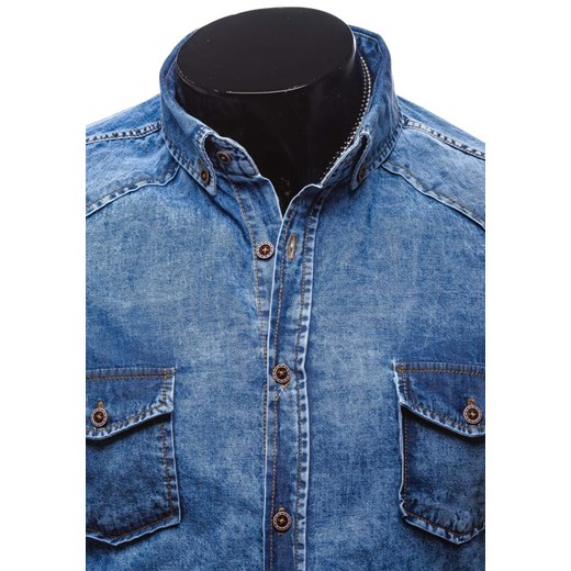 Granatowa koszula męska jeansowa z długim rękawem Bolf 5751