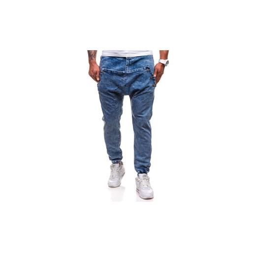 Niebieskie spodnie jeansowe joggery męskie Denley 812