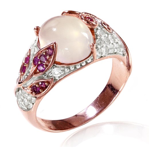 NORA; Srebrny pierścionek z różowym kwarcem Braccatta bialy 14 