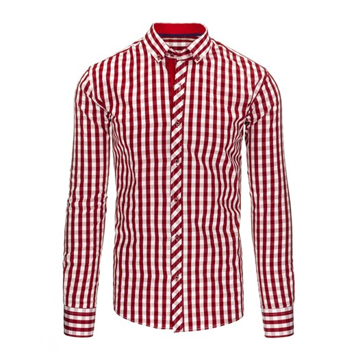 Biało-czerwona koszula męska w kratkę (dx1221)   XL DSTREET