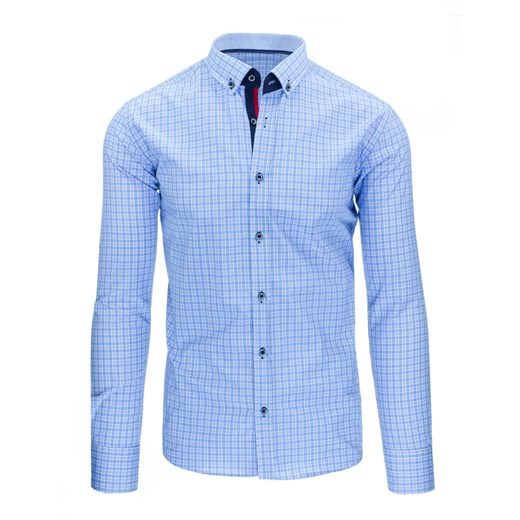 Niebieska koszula męska w kratkę (dx1217)   XL DSTREET