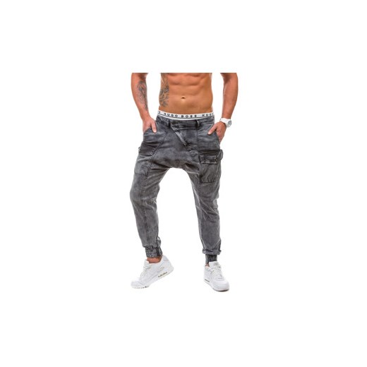 Szare spodnie jeansowe joggery męskie Denley 191