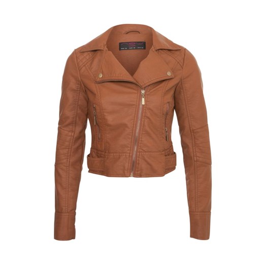 Tan Leather-Look Biker Jacket