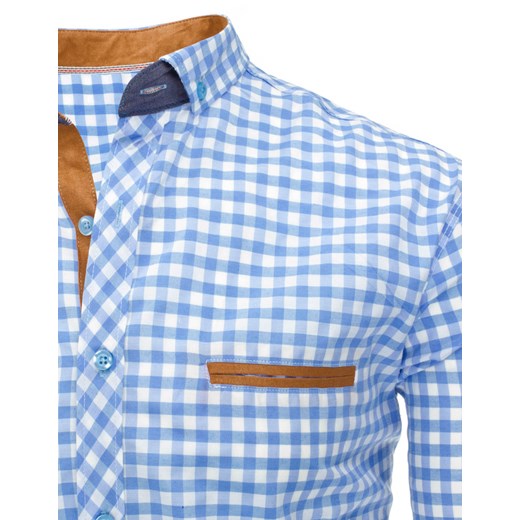 Biało-błękitna koszula męska w kratkę (dx1246)   L DSTREET