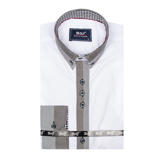 Biała koszula męska elegancka z długim rękawem Bolf 6950  Bolf M wyprzedaż Denley.pl 
