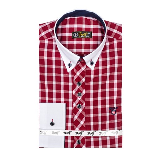 Bordowa koszula męska w kratę z długim rękawem Bolf 5737  Bolf 2XL okazyjna cena Denley.pl 