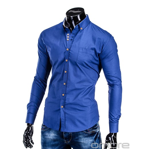 Koszula męska z kontrastowymi guzikami SLIM K302 - jasnogranatowa