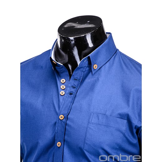 Koszula męska z kontrastowymi guzikami SLIM K302 - jasnogranatowa