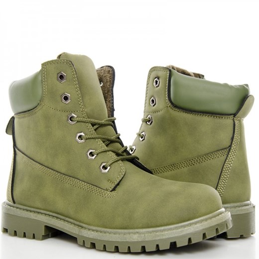 Timberki Khaki - Trapery Damskie - Military Style zielony Wilady 37 