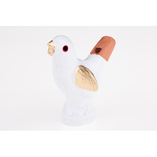 Tradycyjna zabawka ludowa - gliniany ptaszek na wodę - biały