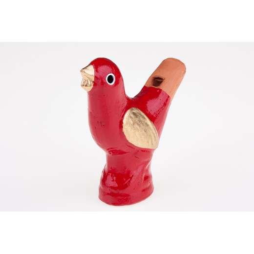Tradycyjna zabawka ludowa - gliniany ptaszek na wodę - czerwony