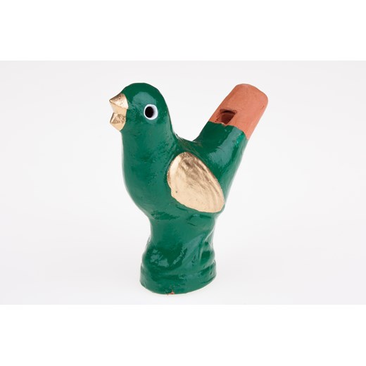 Tradycyjna zabawka ludowa - gliniany ptaszek na wodę - zielony