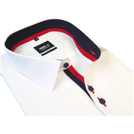 Biała koszula Mmer z czerwono-granatową stójką 700 / 300 Mmer - Koszule Męskie czarny 176-182 / 45-Slim promocja Modini 