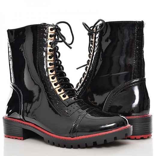 Stylowo Lakierowane Workery - Czarne Botki Trapery Wilady czarny 41