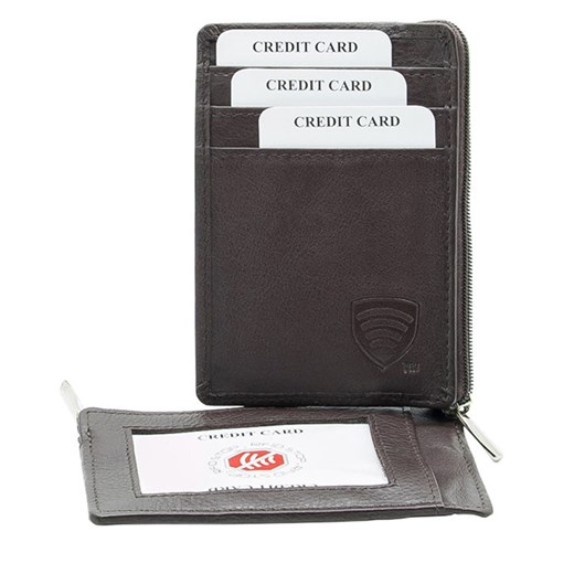 Mały skórzany portfel na karty zamykany na zamek (Brązowy)