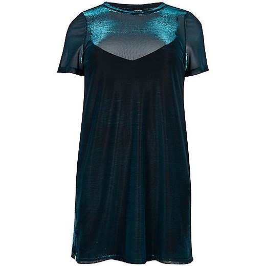 Plus blue metallic mesh T-shirt dress   River Island  