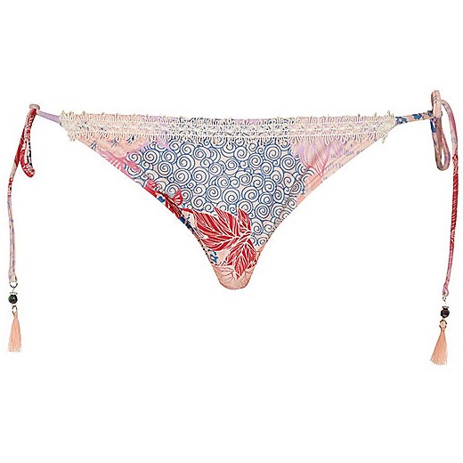 Pink print lace balconette bikini top 