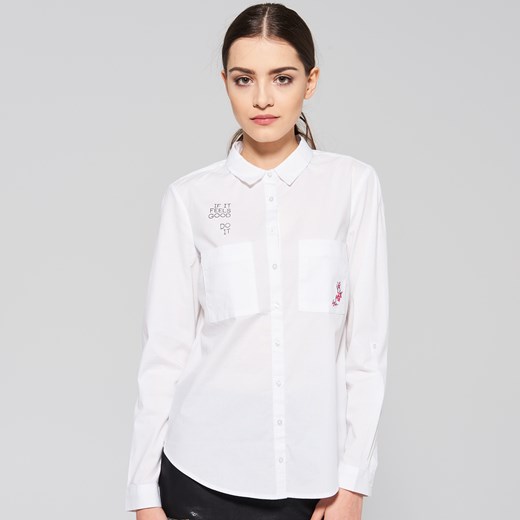 Sinsay - Bawełniana koszula z nadrukiem - Biały bialy Sinsay L 