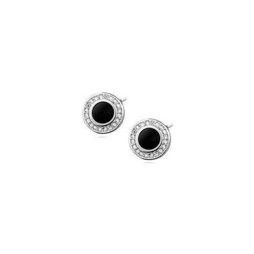 Srebrne pr.925 okrągłe kolczyki z czarnym kamieniem