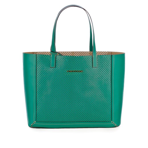 Zielony ażurowy shopper bag ze skóry licowej  zielony  Primamoda
