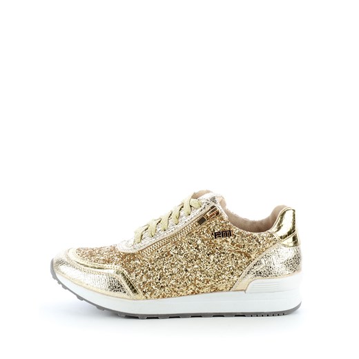 Złote sznurowane sneakersy z brokatem  szary 37 Primamoda
