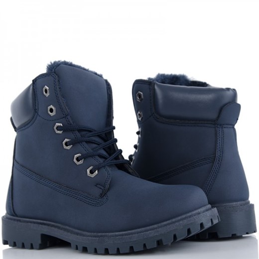 Granatowe TIMBERKI - Damskie Botki Trapery Military szary Wilady 38 promocja
