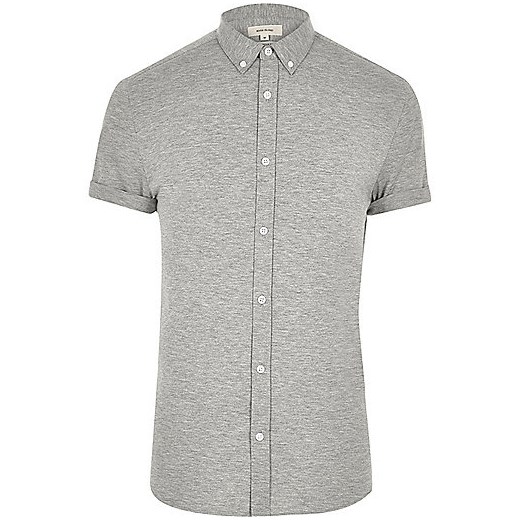 Grey short sleeved casual muscle fit shirt  River Island   