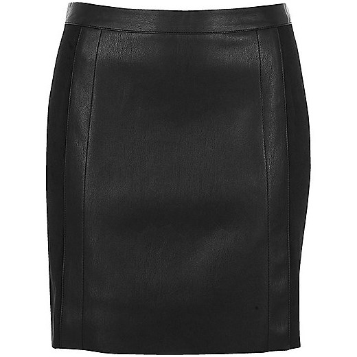 Black leather look suede panel mini skirt  River Island   