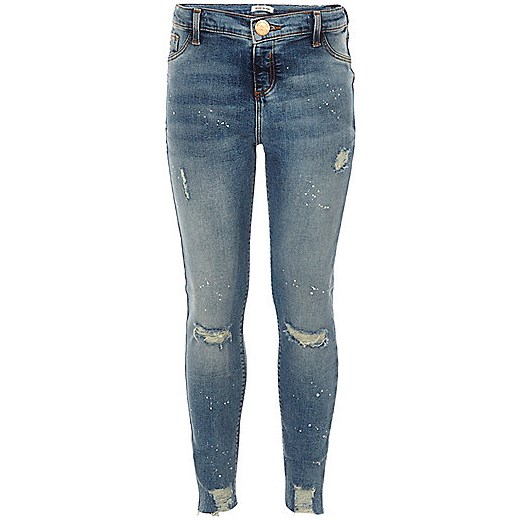 Girls blue paint splatter Molly jeggings  River Island   