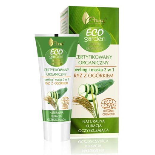 Ava Eco Garden certyfikowany organiczny peelig i maska 2w1 z ryżem i ekstraktem z ogórka kosmetyki-maya zielony maski