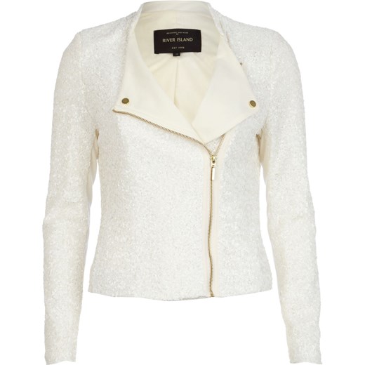 White sequin biker jacket