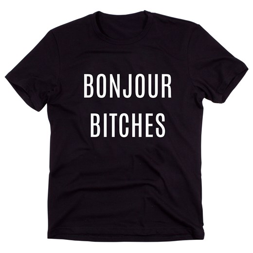 Czarny Klasyczny T-shirt "BONJOUR BITCHES"
