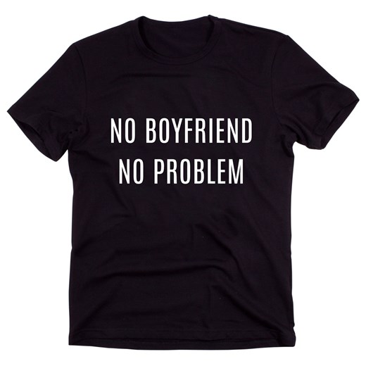 Czarny Klasyczny T-shirt "NO BOYFRIEND NO PROBLEM"